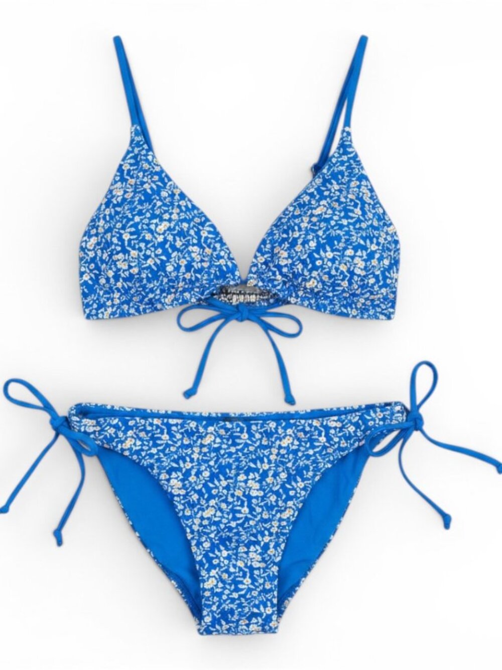 Zaful Blue Floral Tie Bikini Set
